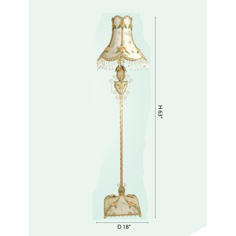 Lampe sur pied dorée 1 lumière avec abat-jour en lin