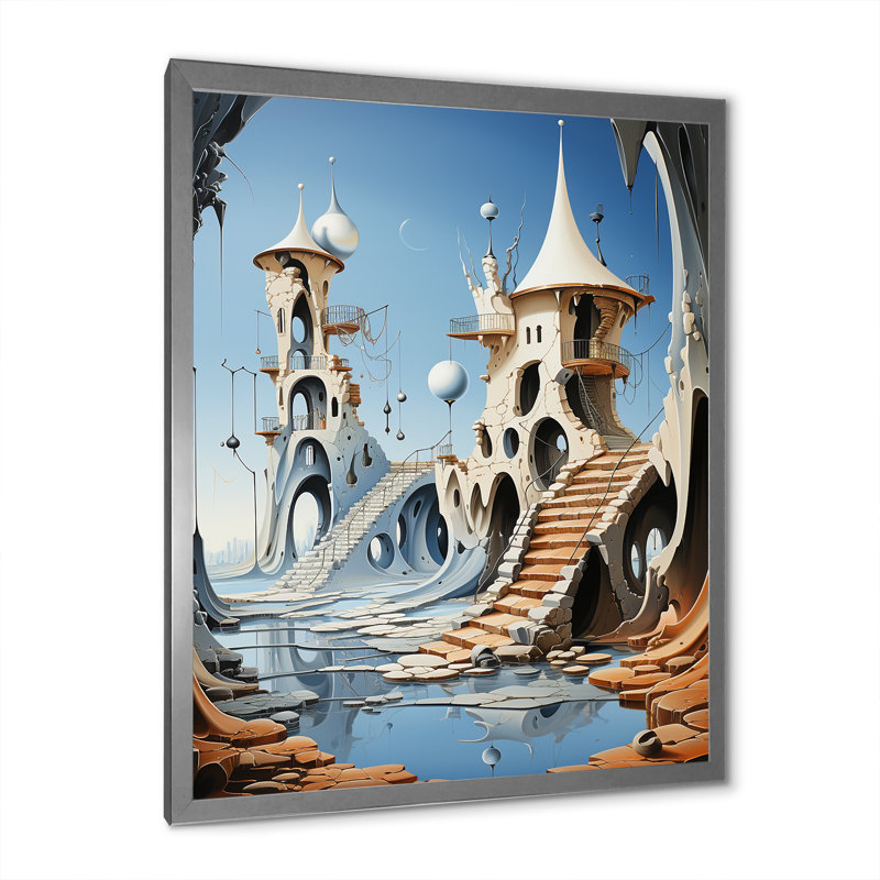 Château fantastique III sur toile, H 32 po x l 16 po x P 1 po, Cadre simple argenté