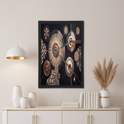 Art mural sur toile géométrique avec cercles géométriques et bronze