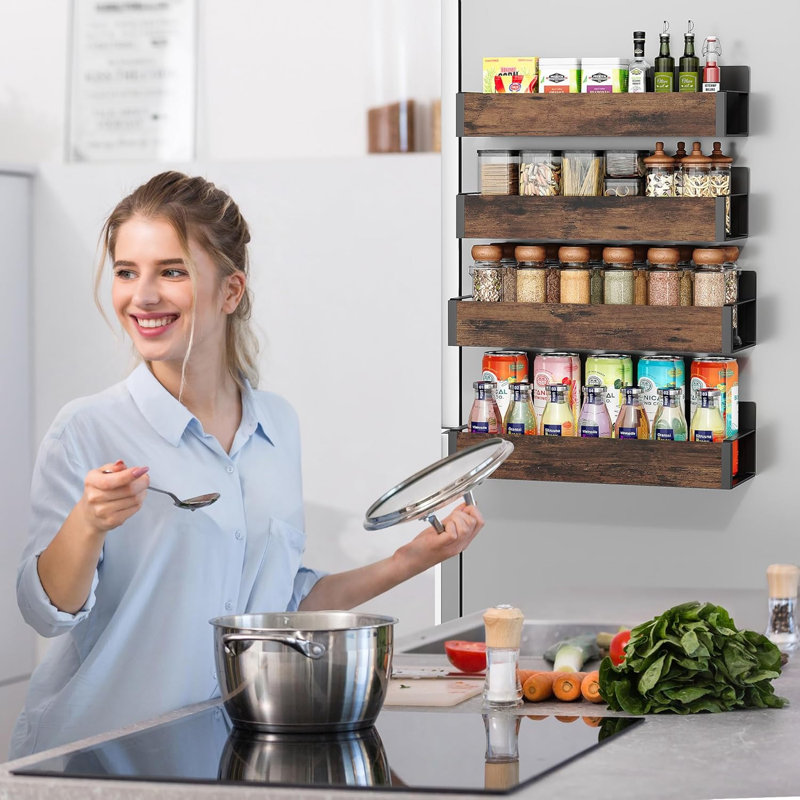 4 Pack Moveable Fridge Magnetic Spice Racks,Metal(Wood)