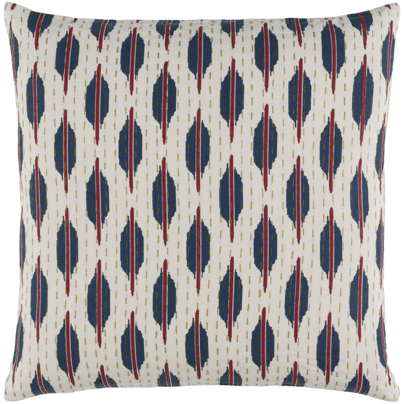 Kantha 100% Cotton Ikat Pillow, 20" x 20", Blue / Teal, Pillow Cover Only