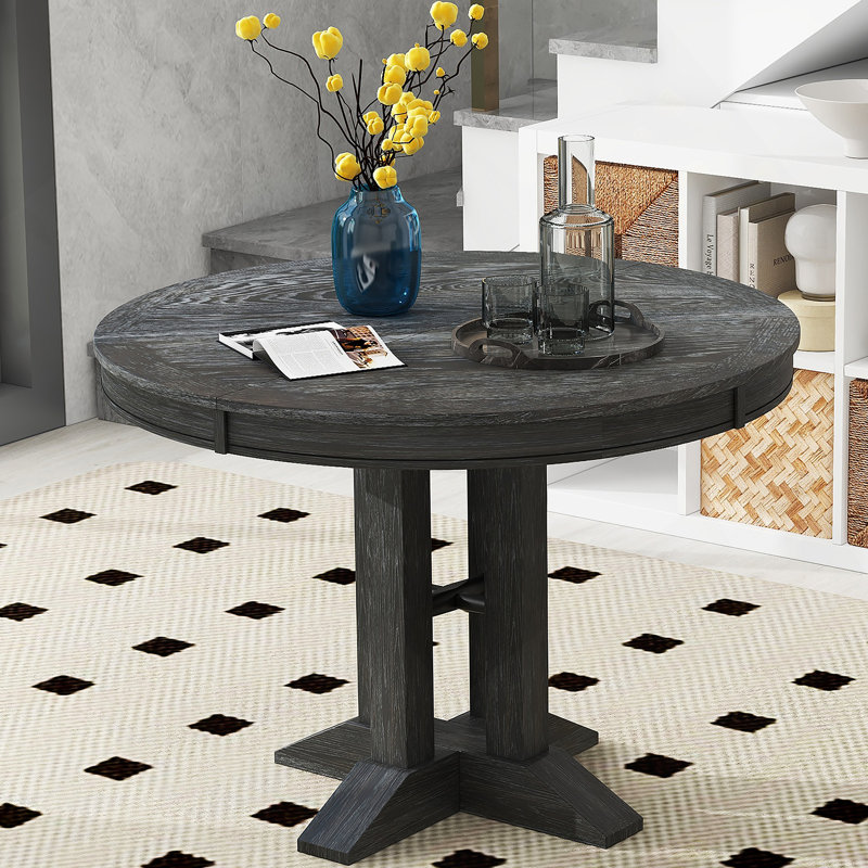 Table de salle à manger, table ronde extensible pour la cuisine et la salle à manger, Noir