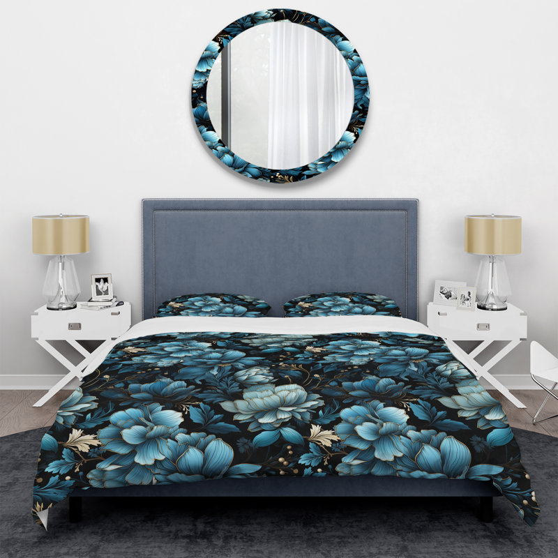 Literie Ephemeral Noir Moody, Housse de couette simple + 1 taie décorative stan