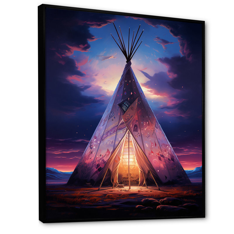 Native Tipi Sacred Visions - Imprimé, H 40 po x l 30 po x P 1,5 po, Cadre flottant noir