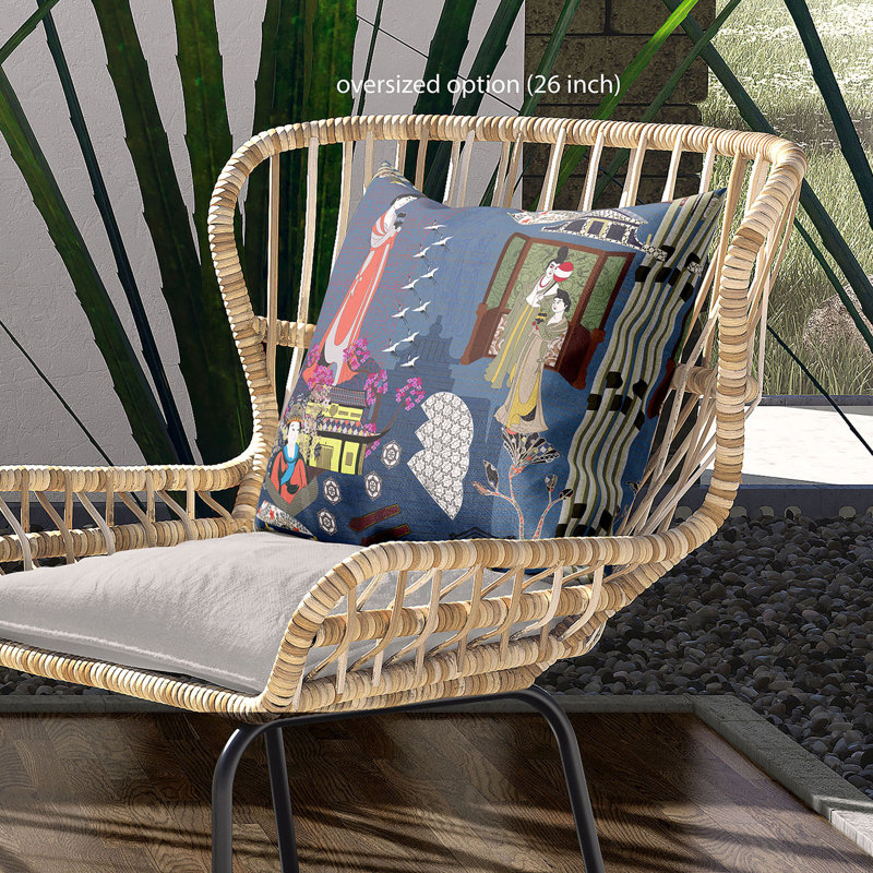 Outdoor Reversible Throw Pillow, 20" x 20", Gray/Orange/Green