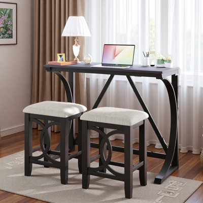 Ensemble de table de salle à manger à hauteur de comptoir 3 pièces Farmhouse avec port USB et tabourets rembourrés