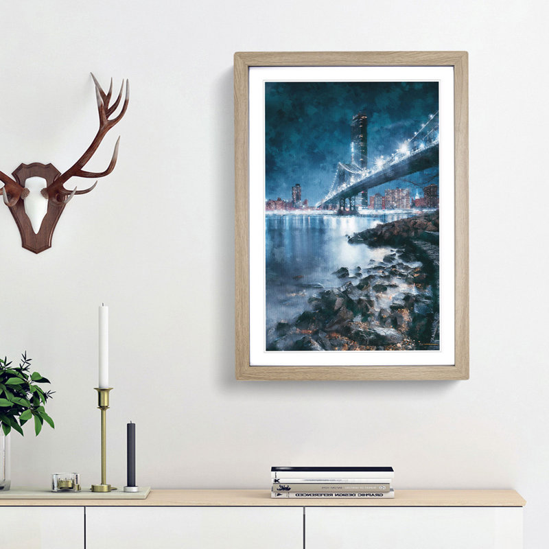 The Brooklyn Bridge in New York - Framed Print, Oak Framed, 63cm H x 45cm W x 2cm D