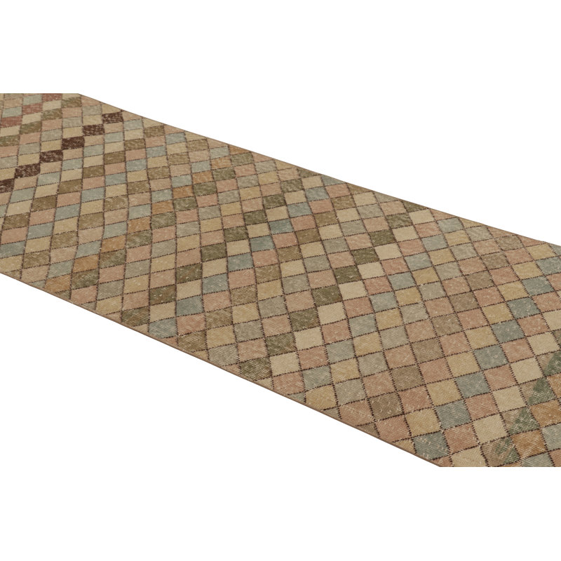 Vintage Turkish Runner, Brown With Multicolor Geometric Design - Rug & Kilim