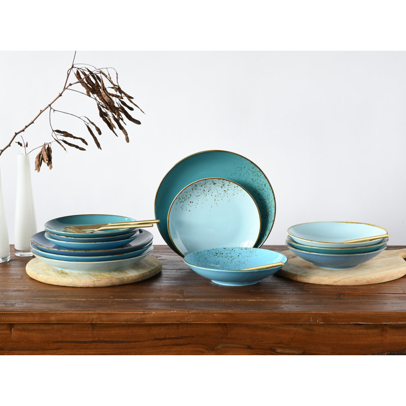 12-Piece Nature Collection Stoneware Crockery Set For 4 People, Blue/Gray