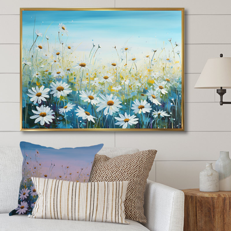 «Daisy Dreamscape Flowers Field IV», reproduction sur toile, Cadre photo argenté, H 24 po x l 32 po