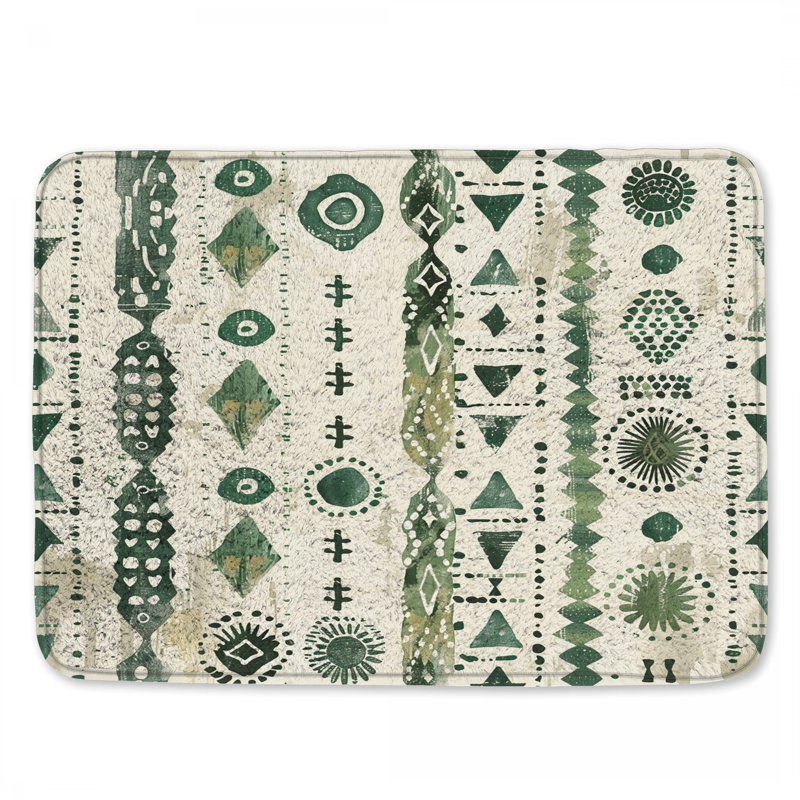 Tapis de bain vert à motif tribal, L 34 po x L 21 po