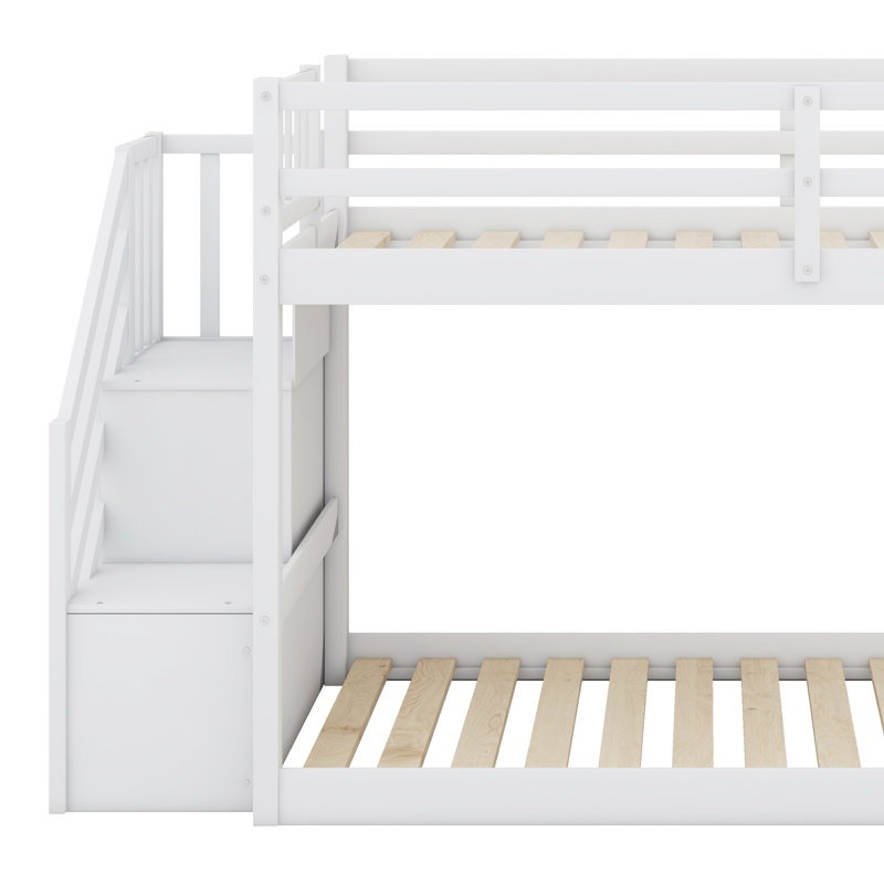 Lit superposé au plancher avec rangement, Blanc