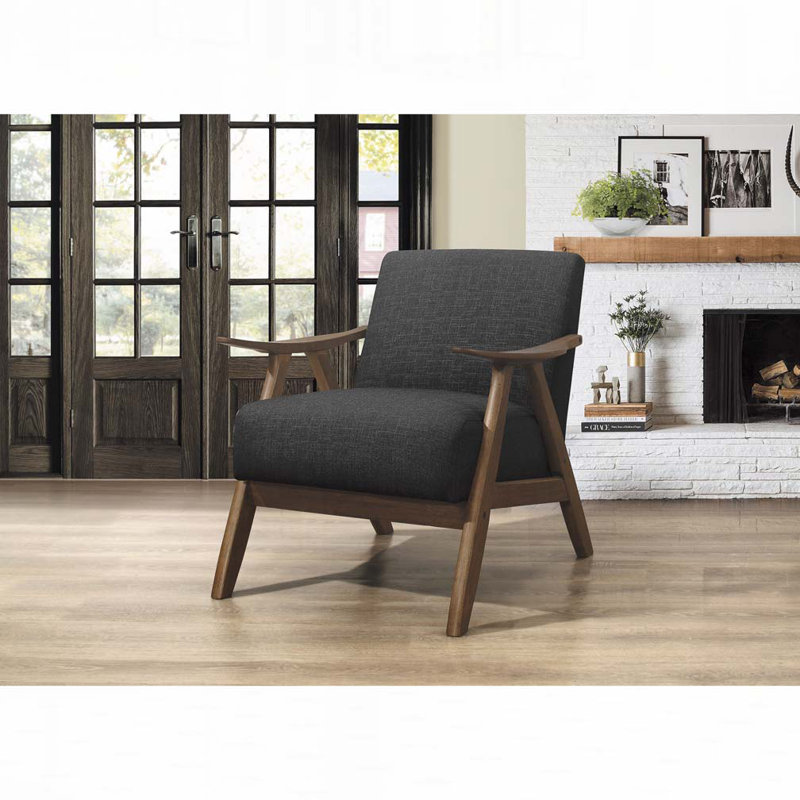 Fauteuil rembourré en bois, H 31,5 po x l 28,5 po x P 30 po, Gris foncé