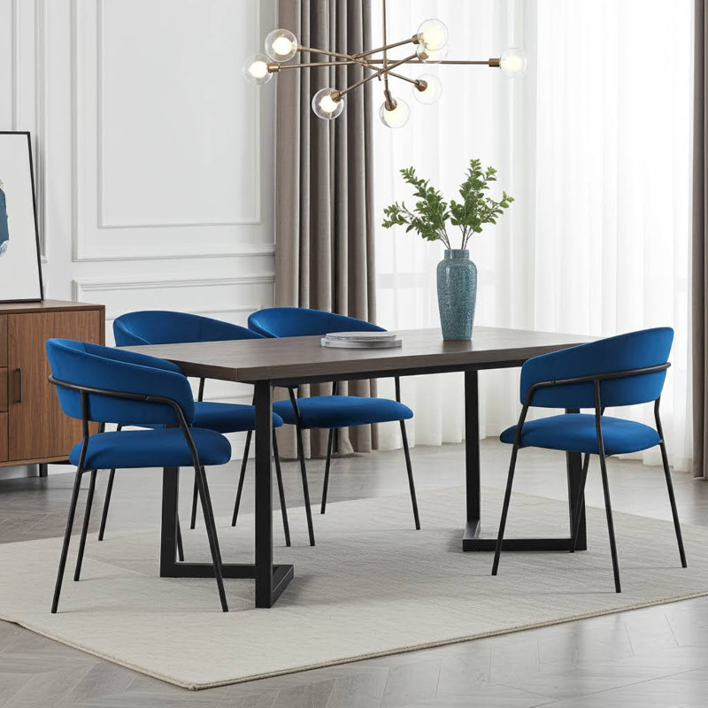 Frances Set of 4 Velvet Dining Chairs, Velvet Navy