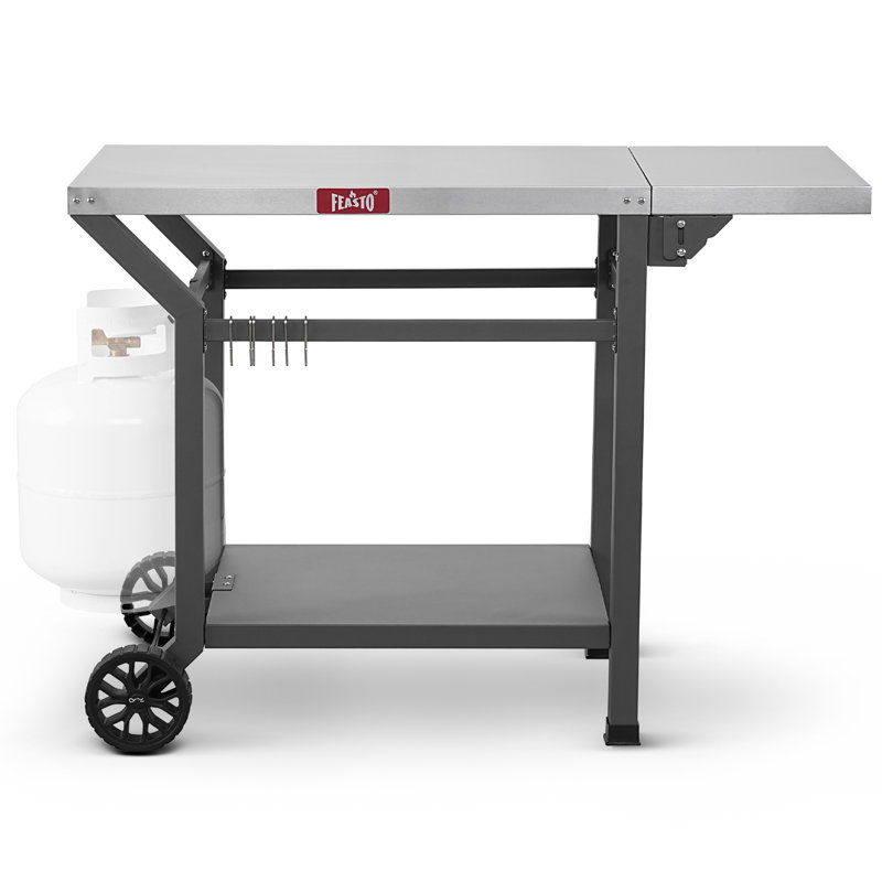Feasto 43"W x20"D Stainless Steel Grill Table with Wheels, Movable Grill Part with Foldable Side Table, Gray