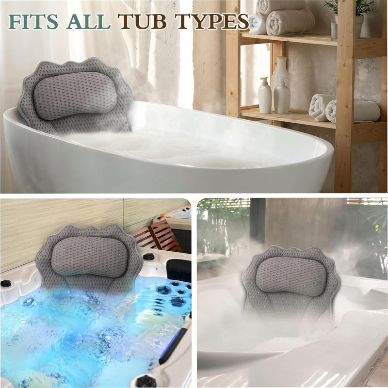Suction Bath Pillow, Grey