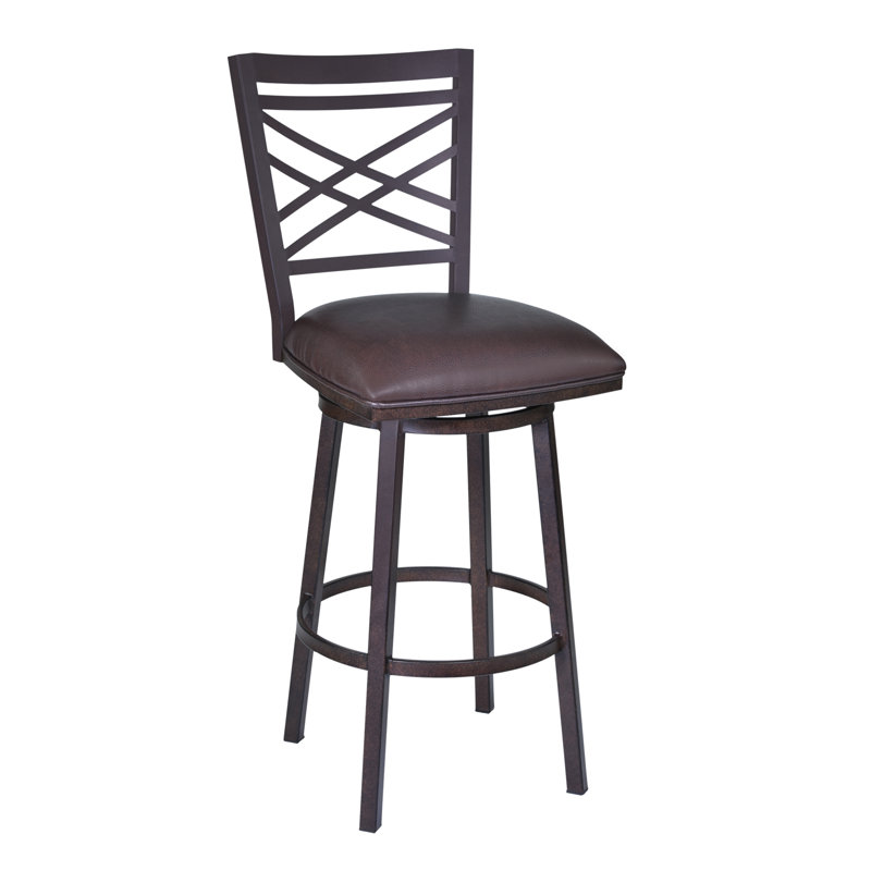 Brown Faux Leather and Metal Swivel Bar Stool