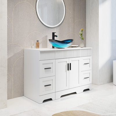 Meuble-lavabo simple 48 po avec lavabo vasque Akron, plateau en bois manufacturé, peinture résistante à l'eau
