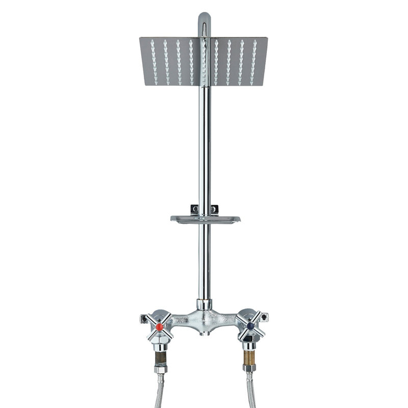 Système de robinet de douche extérieur chromé avec robinet de douche et porte-savon, Chrome chrome