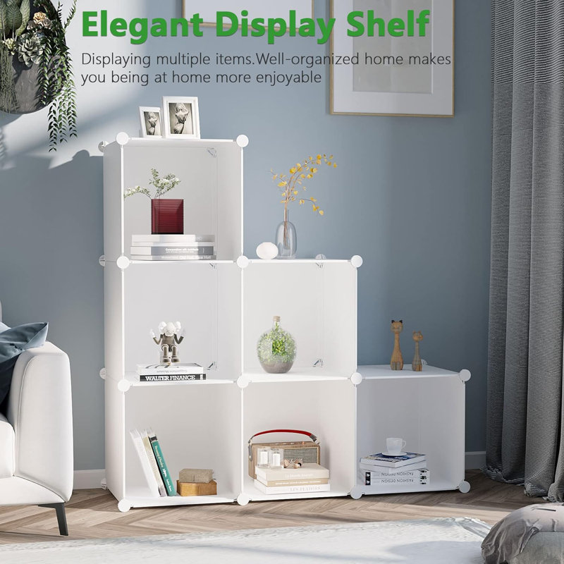 6-Cube Storage Organizer Stackable Storage Cubes Shelves, Milky