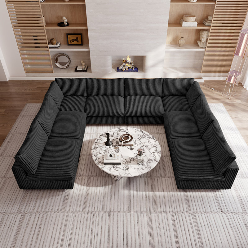 Canapé modulaire réversible en U 8 pièces 8 pièces, Similifourrure noire