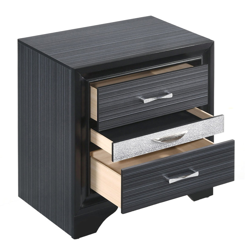 Black Nightstand With 3 Drawers For Bedroom - Functional Storage Unit Versatile And Furniture
