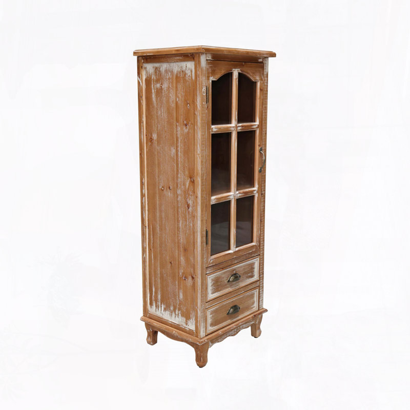 Armoire de rangement rustique antique avec porte découpée et 2 tiroirs, Marron antique