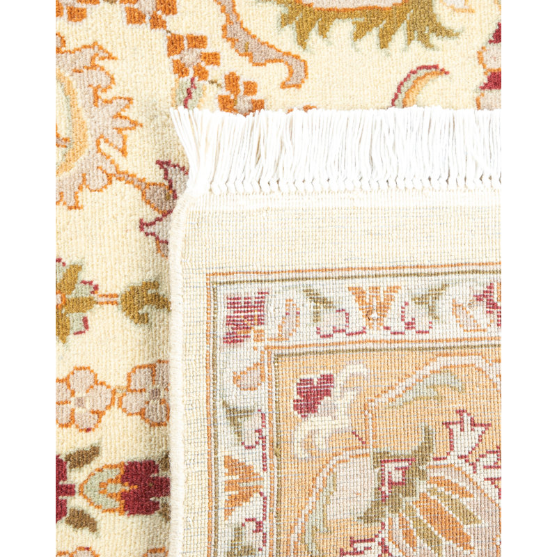 Tapis unique noué à la main Hayner - ivoire / brun clair / rouge, 4 pi 2 po x 6 pi 3 po