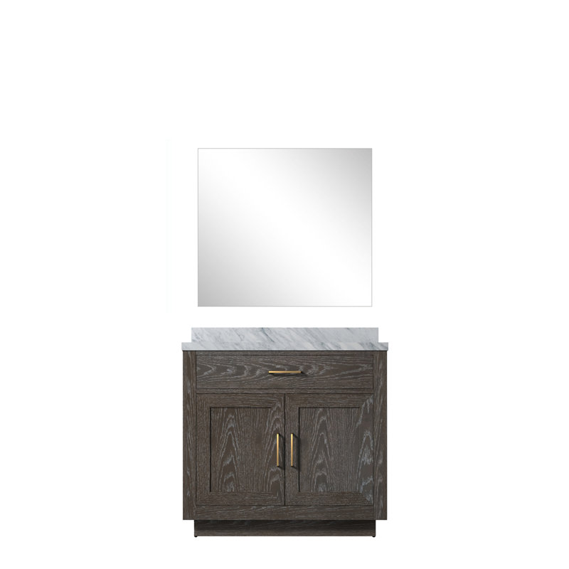 Meuble-lavabo double Shelter, Chêne gris, Quartz blanc, 36"