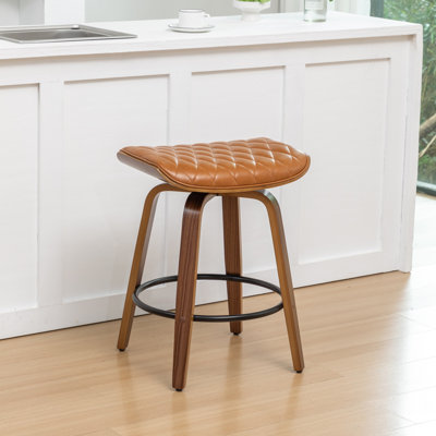 Gerald Faux Leather Wood Swivel Bar Stools