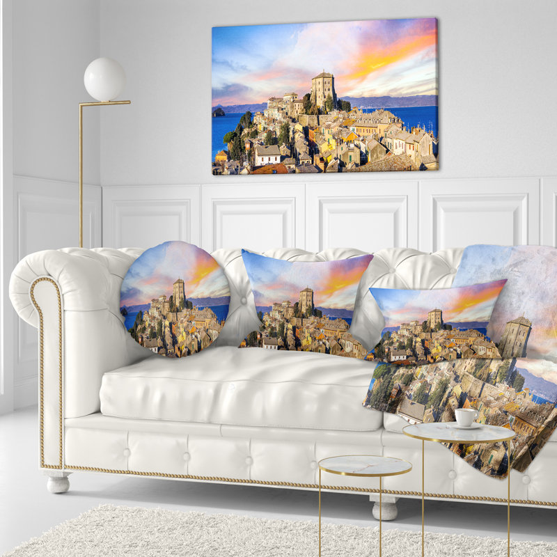 Coussin lombaire paysage village médiéval Capodimonte