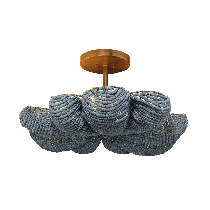 Anguilla Semi-Flush Mount in Blue Wood Beads, Blue