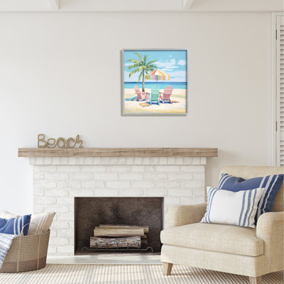 Bb-391-Framed " Pastel Beach Umbrella Scene " by Irena Orlov