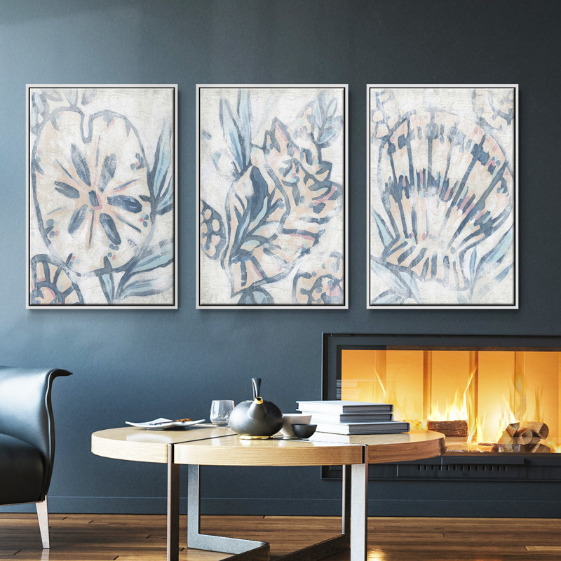 " Beach Shell Fresco I " 3 - Pieces, 40" H x 78" W, White