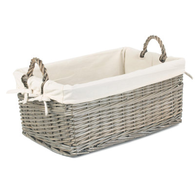 Shallow Lined Wicker Storage Basket