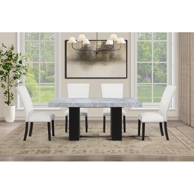 Ensemble de salle à manger Anxhela, H 30 po x l 42 po x P 70 po, Grey, Ensemble de cinq pièces : table, quatre chaises