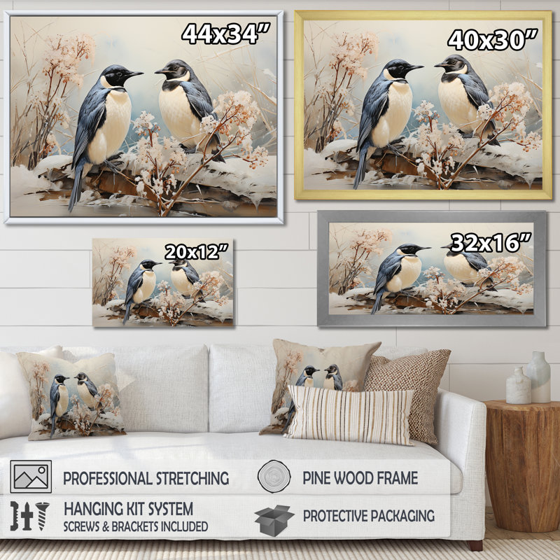 Penguins Antarctique élégance V - impressions de toile de pingouin, H 24 po x l 32 po x P 1 po, Cadre photo argenté