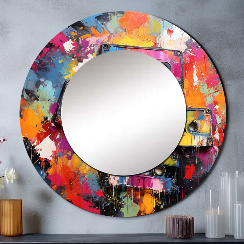 Cassette Tapes Tangled Tunes II - grand miroir de cassettes, miroir mural décoratif moderne, impression d'art, 29 po x 29 po