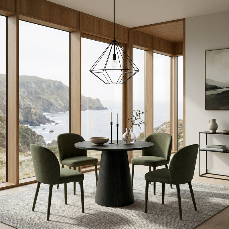 Ensemble de table de salle à manger moderne à piédestal avec chaises rembourrées 35 po Modern, Noir, Vert
