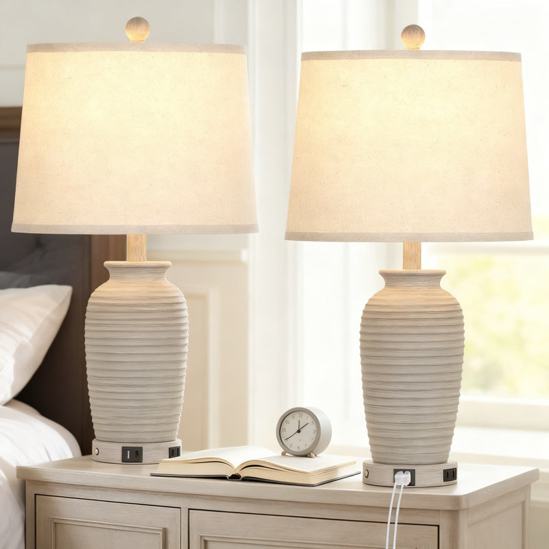 Ensemble de 2 lampes de table de ferme avec ports de charge USB A + C et prise de courant CA, lampes de chevet à commande tactile à 3 voies avec ampoules DEL incluses, lampes de chevet rustiques pour le salon de la chambre à coucher