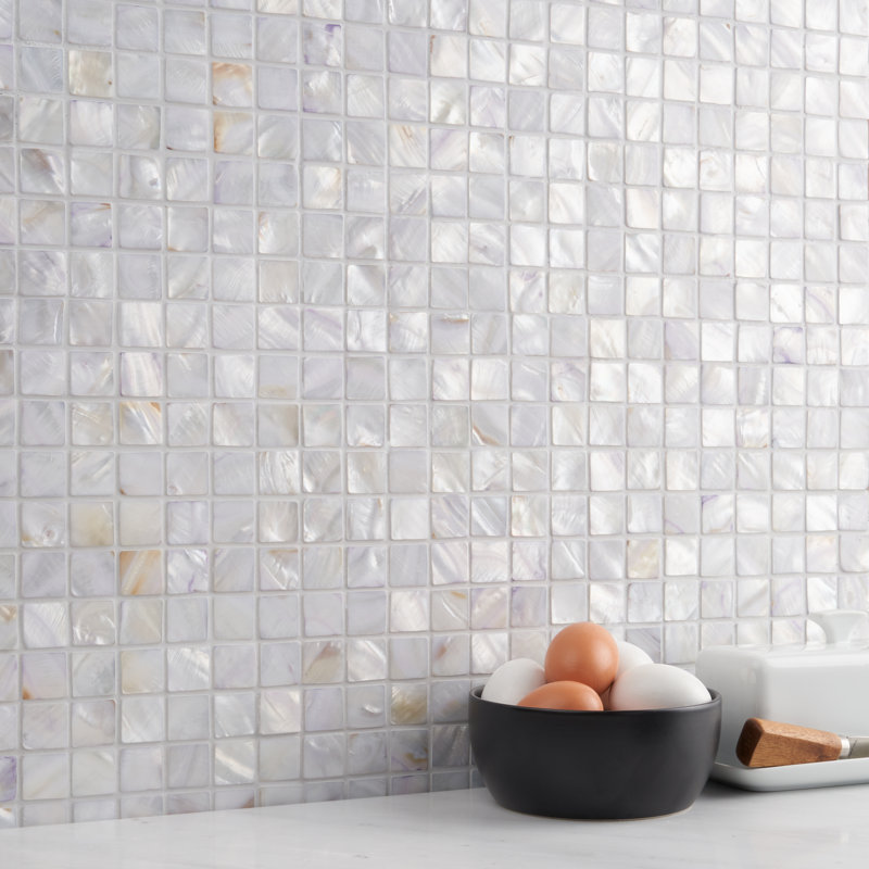 Noburu 1" x 1" Seashell Grid Mosaic Wall Tile, Gray/Silver/Pearl