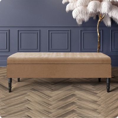 Safar Plain Ottoman Storage Bench – Upholstered Naples Shoe Bench with Black Turned Wooden Legs