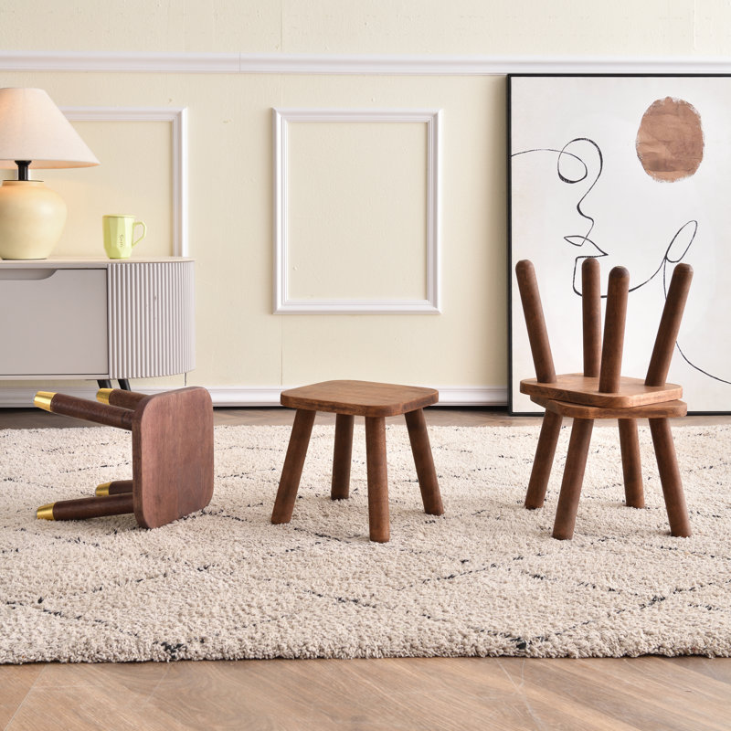 Tabouret à pieds en bois massif, petit repose-pieds carré en bois, support pour plante, tabouret d'appoint en bois, Noyer