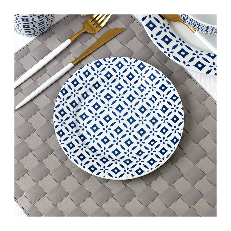 16pc Blue Geo Dinner Set
