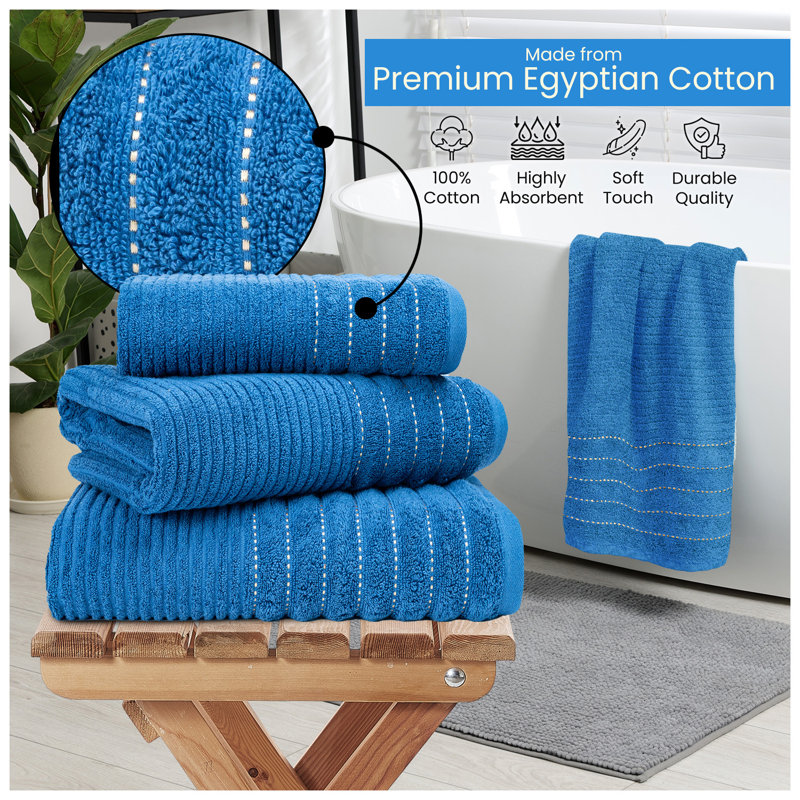Premium Ribbed Cotton Bathroom Towel Collection, Soft & Plush, Fast Absorbing Hand, Bath Towels & Bath Sheets - 2 Pack, Navy