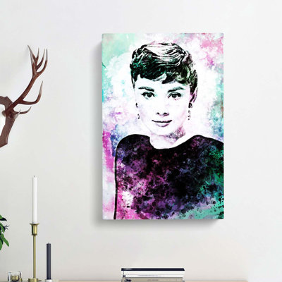 Portrait Of Audrey Hepburn In Abstract - Wrapped Canvas