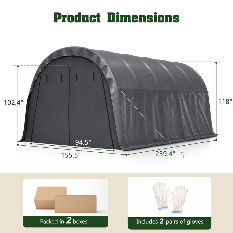 Abri dôme pour voiture, 4 m de large x 6 m de profondeur, structure en acier galvanisé, étanche et résistant à la neige, pour VUS et camionnettes. Dimensions : 4 m de large x 6 m de profondeur.
