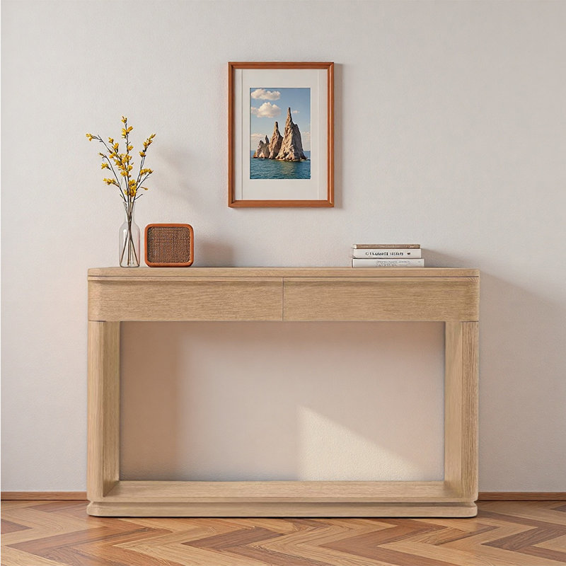 Console en bois massif de style moderne, 33.8" H x 48" W x 13.7" D, Bois naturel