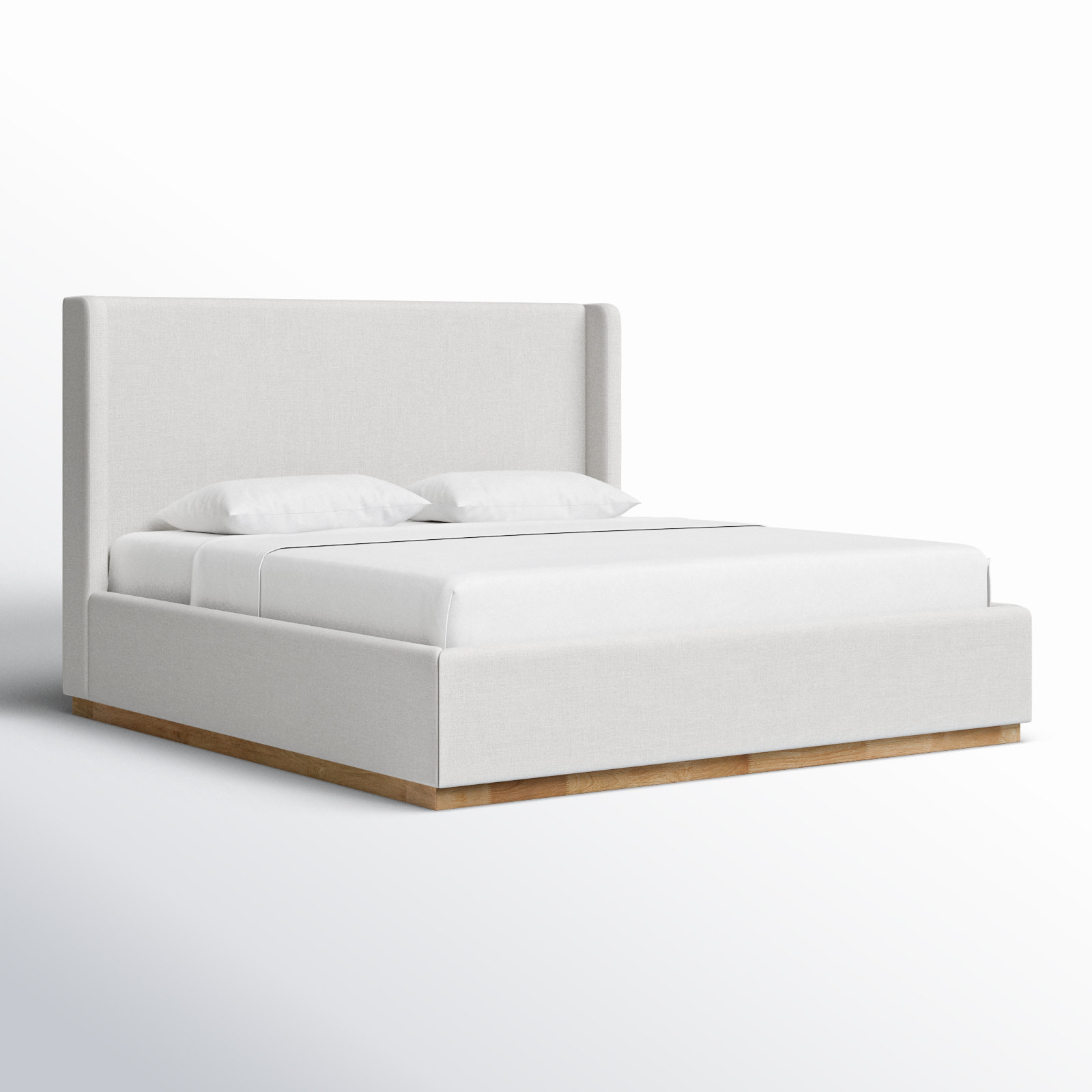 Upholstered Panel Bed, King, Cream Linen Textured Fabric