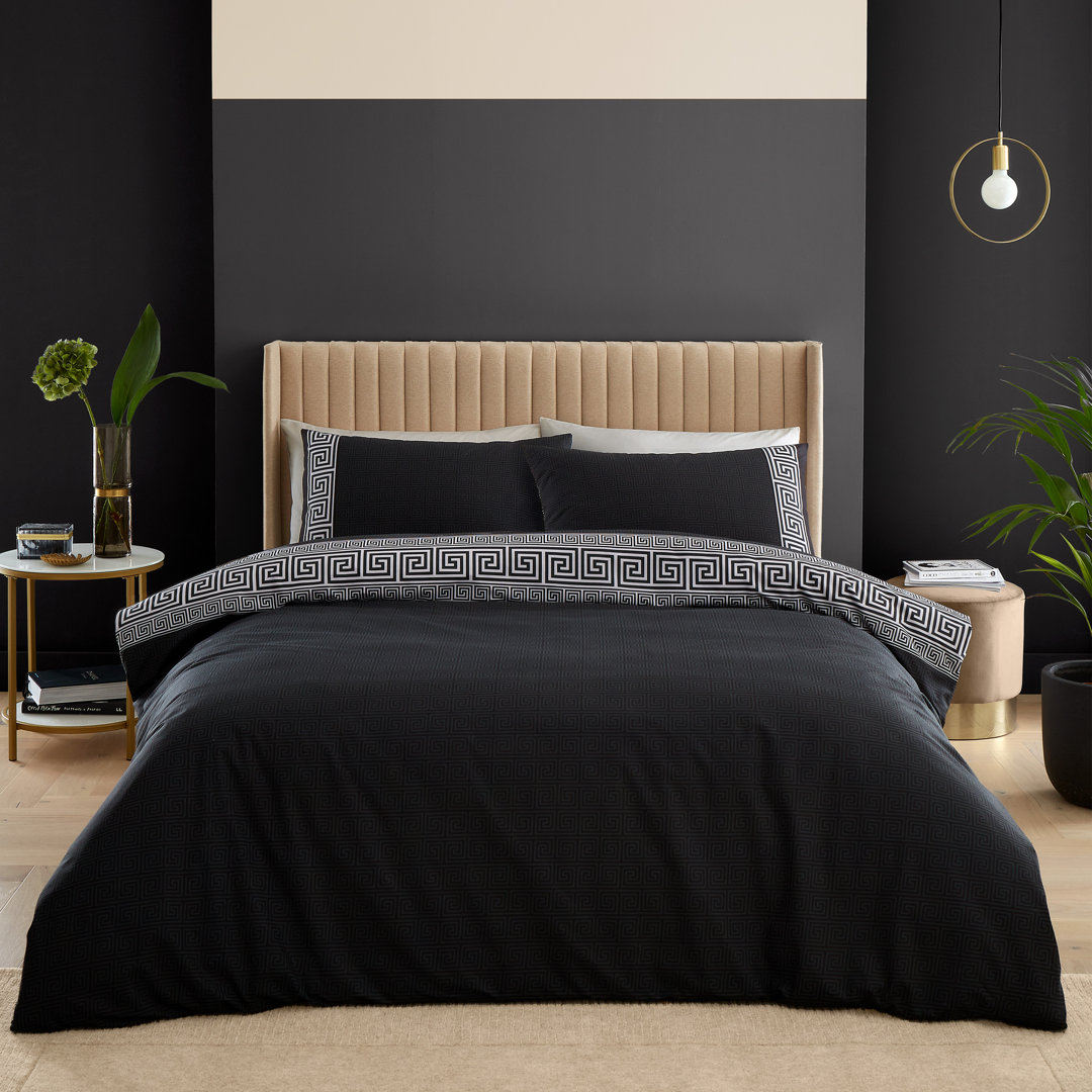 Artemis Greek Key Reversible Duvet Cover Set Black